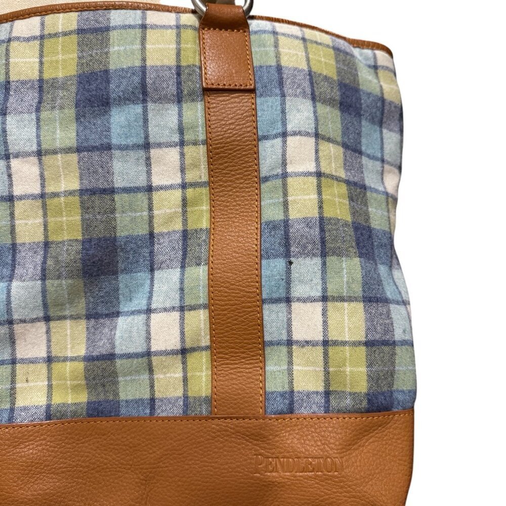 Pendleton Leather & Wool Plaid Shoulder Bag / Tote - Picture 3 of 4
